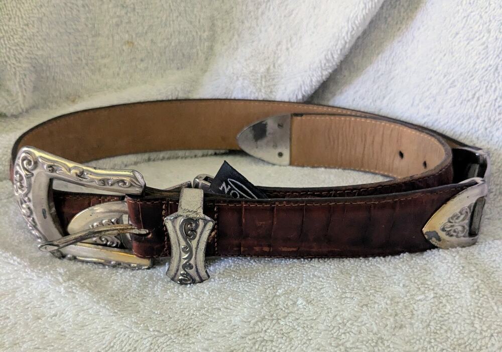 Brighton Vintage1994 Belt Leather Sliver Trim Small-Med 44607 western style VGC